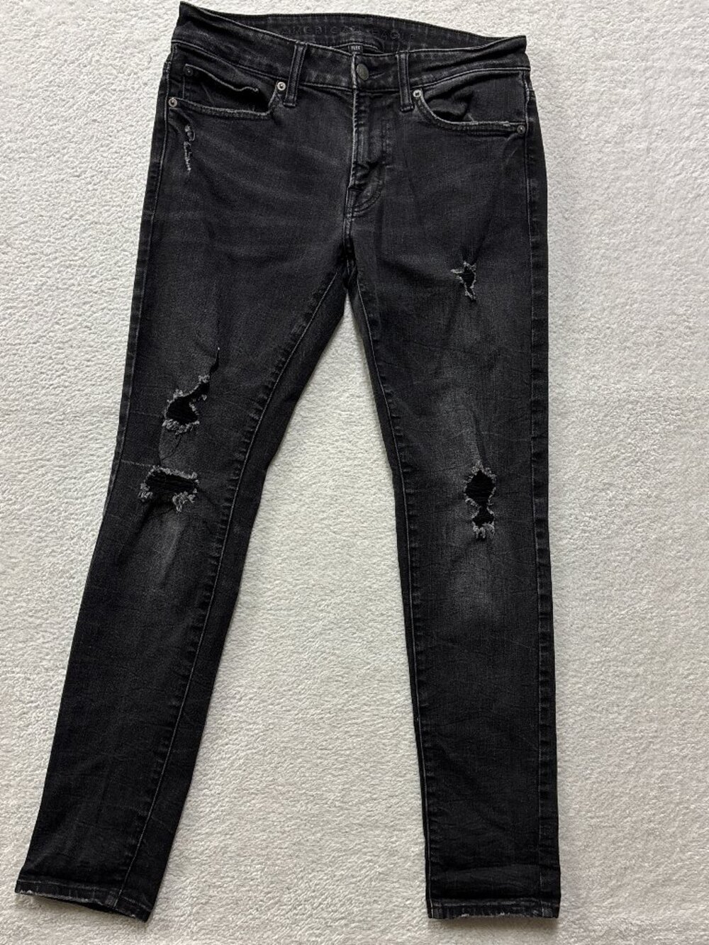 American Eagle Jeans Mens 31x32 Black Denim Distressed Skinny Straight Stretch